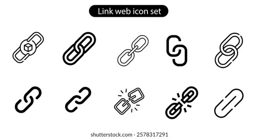 Internet URL or webpage URL link icons set. Link, share link, external link, database, icon set vector art illustration on white background.
