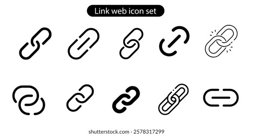 Internet URL or webpage URL link icons set. Link, share link, external link, database, icon set vector art illustration on white background.
