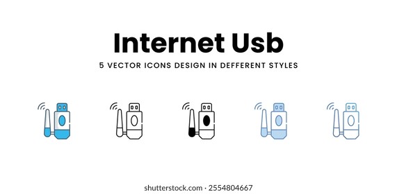 Internet Usb icons set in different style vector stock illustration