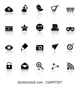 Internet useful icons with reflect on white background, stock vector