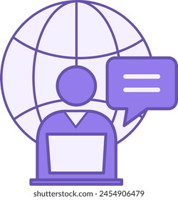 Internet User Color Icon. Vector Icon of Man with Laptop and Global Network. Blogging, Communication. Social Media Concept