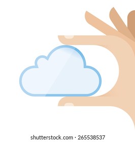 Internet user hand holding cloud computing symbol. Idea - New technologies for centralized data storage servers, file transfer, hosting business and online access to computer services or resources.