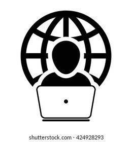 Internet User Icon With Laptop - Vector