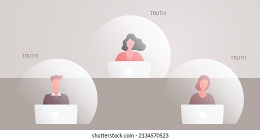 Internet Users Behind a Laptop Computer Sitting in Their Own Information Bubble - Vector Concept Design of Intellectual Isolation, One Sided, Sparse or Low Quality Sources of Knowledge