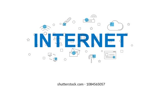 Internet vector banner. Word with line icon. Vector background