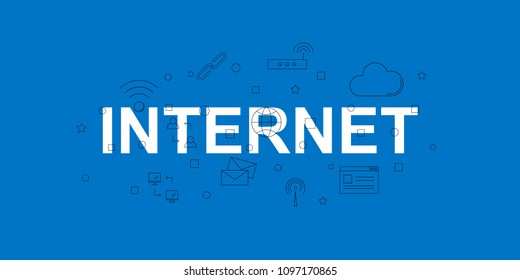 Internet vector banner. Word with line icon. Vector background	