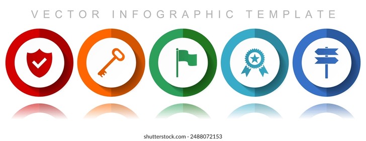 Internet vector icon collection, miscellaneous icons such as shield, key, flag, badge and signpost, flat design infographic template in eps 10