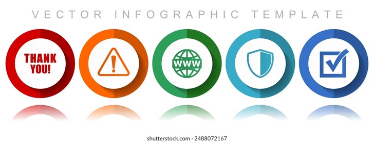 Internet vector icon collection, miscellaneous icons such as thank you, warning, www, shield and vote, flat design infographic template in eps 10