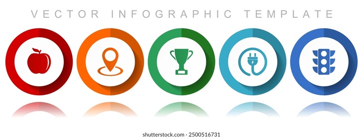 Colección de iconos de Vector de Internet, varios iconos como manzana, colorido, taza, enchufe y semáforos, Plantilla de infografía de diseño plano en eps 10