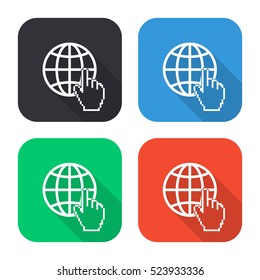Internet vector icon - colored illustration (gray blue green red)  with long shadow