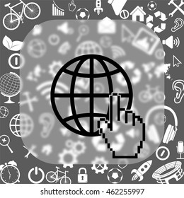 Internet vector icon - matte glass button on background consisting of  different icons