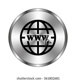 Internet - vector icon;  metal button