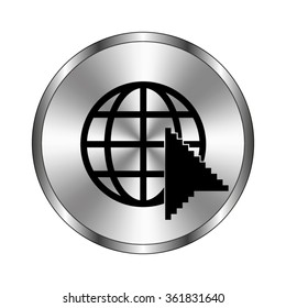 Internet - vector icon;  metal button