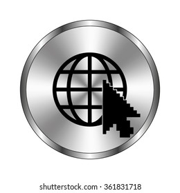 Internet - vector icon;  metal button