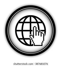 Internet - vector icon; round  button with shadow