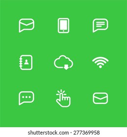 Internet vector icon set on a green background