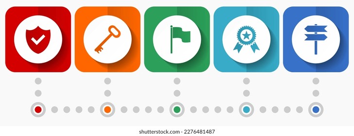 Internet vector icons, miscellaneous square icon set such as shield, key, flag, badge and signpost for webdesign and mobile applications, flat design infographic template in eps 10