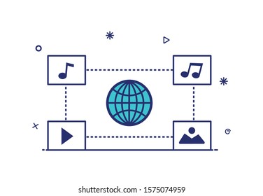 internet vector icons, multimedia in a modern style
