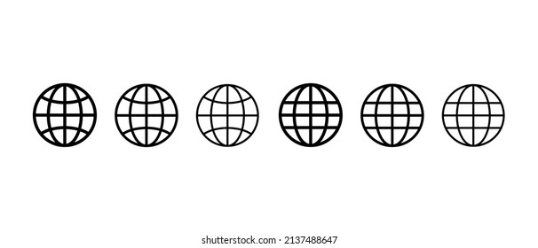 Internet vector icons set. Line globus sign. Web contact symbol
