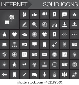 Internet vector icons set, modern solid symbol collection, pictogram pack isolated on black, logo illustration