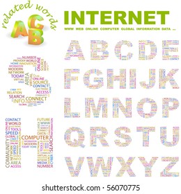 INTERNET. Vector letter collection. Illustration with different association terms.