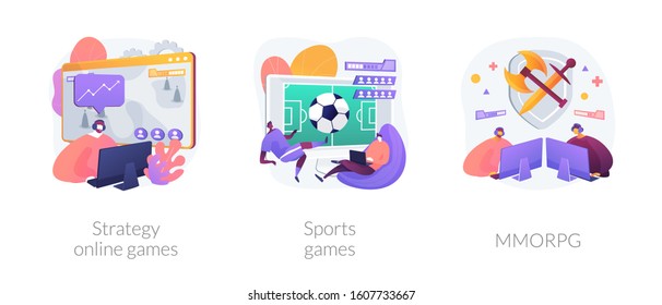 Internet and video gamers streaming. Cybersport tournament. Modern entertainment and pastime. Strategy online games, sports games, MMORPG metaphors. Vector isolated concept metaphor illustrations.