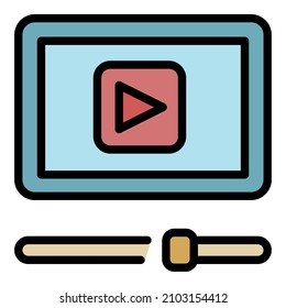Internet video icon. Outline internet video vector icon color flat isolated