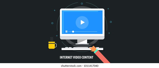 Internet video, Online video content, flat design vector illustration isolated on dark background