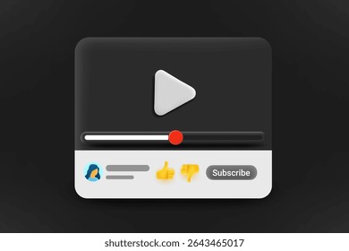 Internet video player with thumbs up symbols. 3d Vector illustration