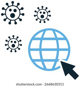 Internet virus icon vector for malware, cyber threats, and system infection. Perfect for illustrating digital security risks, antivirus software, and computer protection.