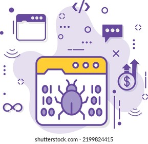 Internet Virus Sign, Cloud computing and Internet hosting services Symbol, Webpage Bug stock illustration, Website Malware or spyware Concept, Browser hijacking phishing Vector Color Icon Design,