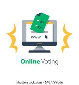 Internet Voting, Submit Online, Government Services, Document With Check Mark, Upload File, Vector Flat Illustration