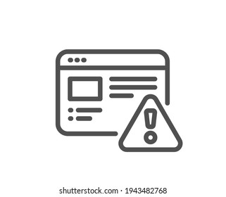 Icono de línea de advertencia de Internet. Señal del triángulo de atención. Símbolo de alerta de precaución. Elemento de diseño de calidad. Icono de advertencia de Internet de estilo lineal. Trazo editable. Vector