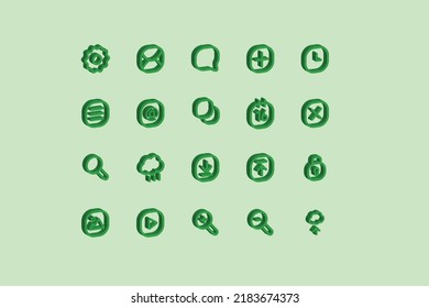 Internet Web 3.0 icon set in green at the light green background