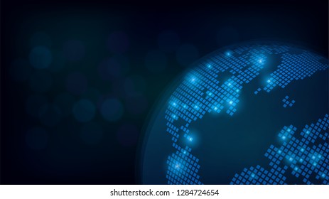 Internet, web, Blue Earth on dark background, communication technologies, globalization