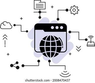 Internet Web Browser Concept Vector Icon Design, Cloud computing and Internet hosting services Symbol, Webpage Viewer Software Sign, http translator stock illustration