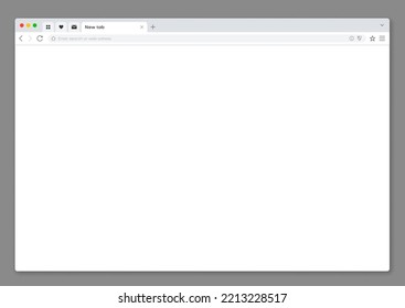 Parodia de la interfaz de la ventana del navegador web de Internet. Pantalla en blanco vectorial con barra de búsqueda, burla de la página web de Internet. Marco de sitio web con elementos de ficha. Plantilla de borde de red vacía con iconos de barra de herramientas para pc
