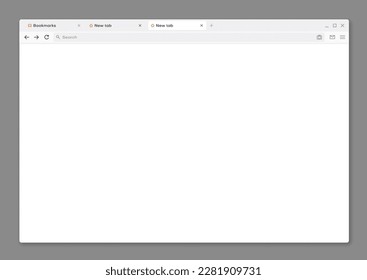 Internet web browser window interface mockup, vector template of computer page screen. Website browser tab or PC internet window blank frame of web site tab with search bar, webpage background mock up