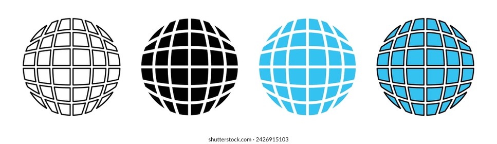 Internet web and globe icon set with fill and outline in black and blue color on white background. Flat globe icon collection - Vector Icon - Vector Icon