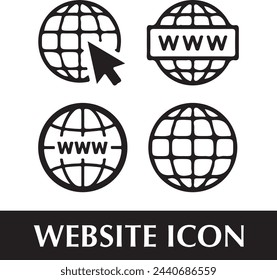 Internet, web, globe, website icon vector in clipart style.Phone, website, address, location and mail logo symbol sign pack.
