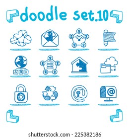 internet & web icon set vector       doodle style