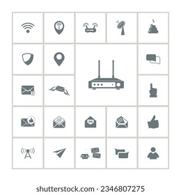 internet, web icon set with wi fi router, computer, antenna