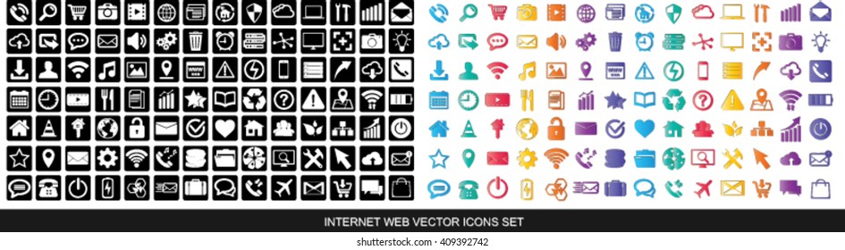 Internet web icons collection on white background