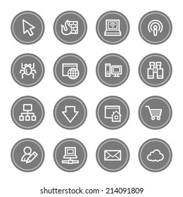 Internet web icons, grey circle buttons