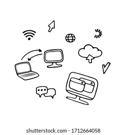 Internet and web icons. Hand drawn vector doodles.
