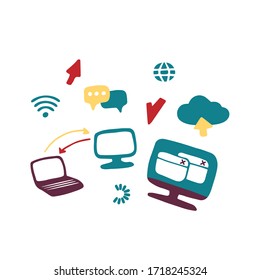 Internet and web icons. Hand drawn vector doodles.