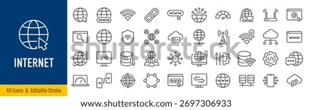 Internet web icons in line style. Web, data, mail, www, hosting, wifi, website. Vector illustration.