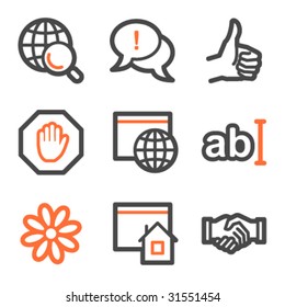 Internet web icons, orange and gray contour series