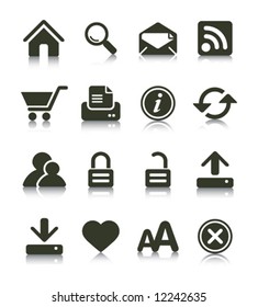 Internet Web icons with reflections. Black & white series