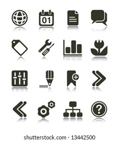 Internet Web icons with reflections. Black & white series PART 2